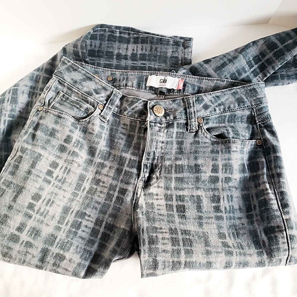CAbi Blue Gray Grid Tie Dye Curvy Skinny Jeans 8 - Picture 3 of 7